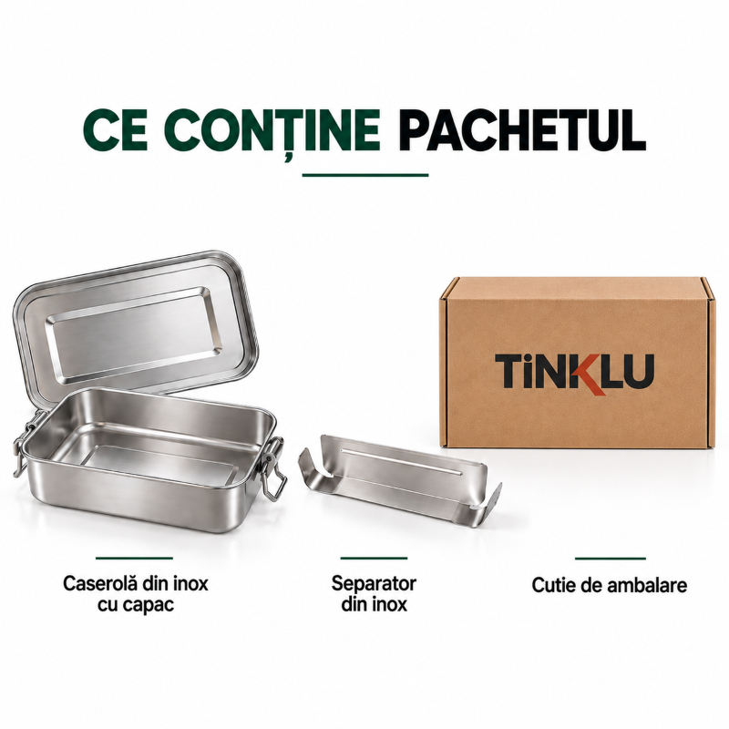 Ce conține pachetul caserolei Tinklu din inox 304 de 1400 ml